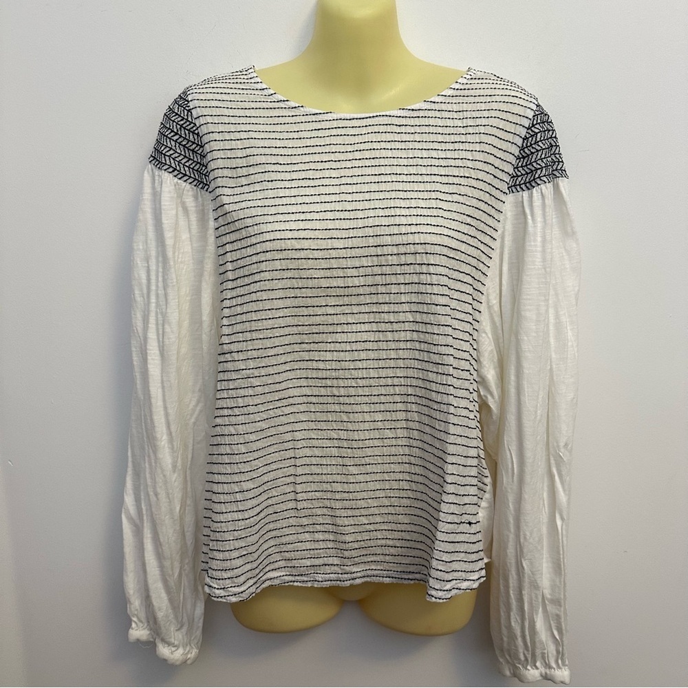 by Anthropologie Long Sleeve Embroidered Stripe Blouse